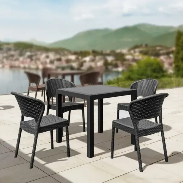 Compamia Daytona Wickerlook Square Outdoor Dining Set 5-Piece Dark Gray with Side Chairs