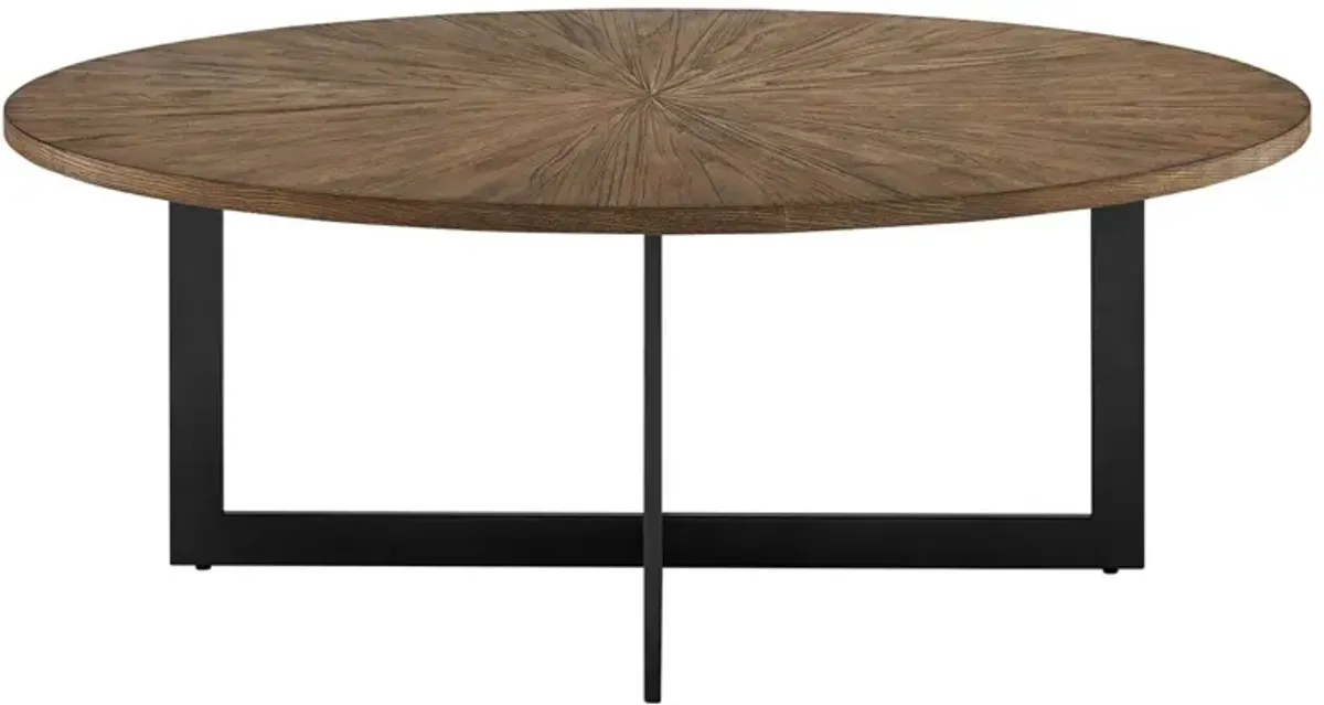 Colton Sunburst Ash Cocktail Table with Iron Base & 2-End Tables