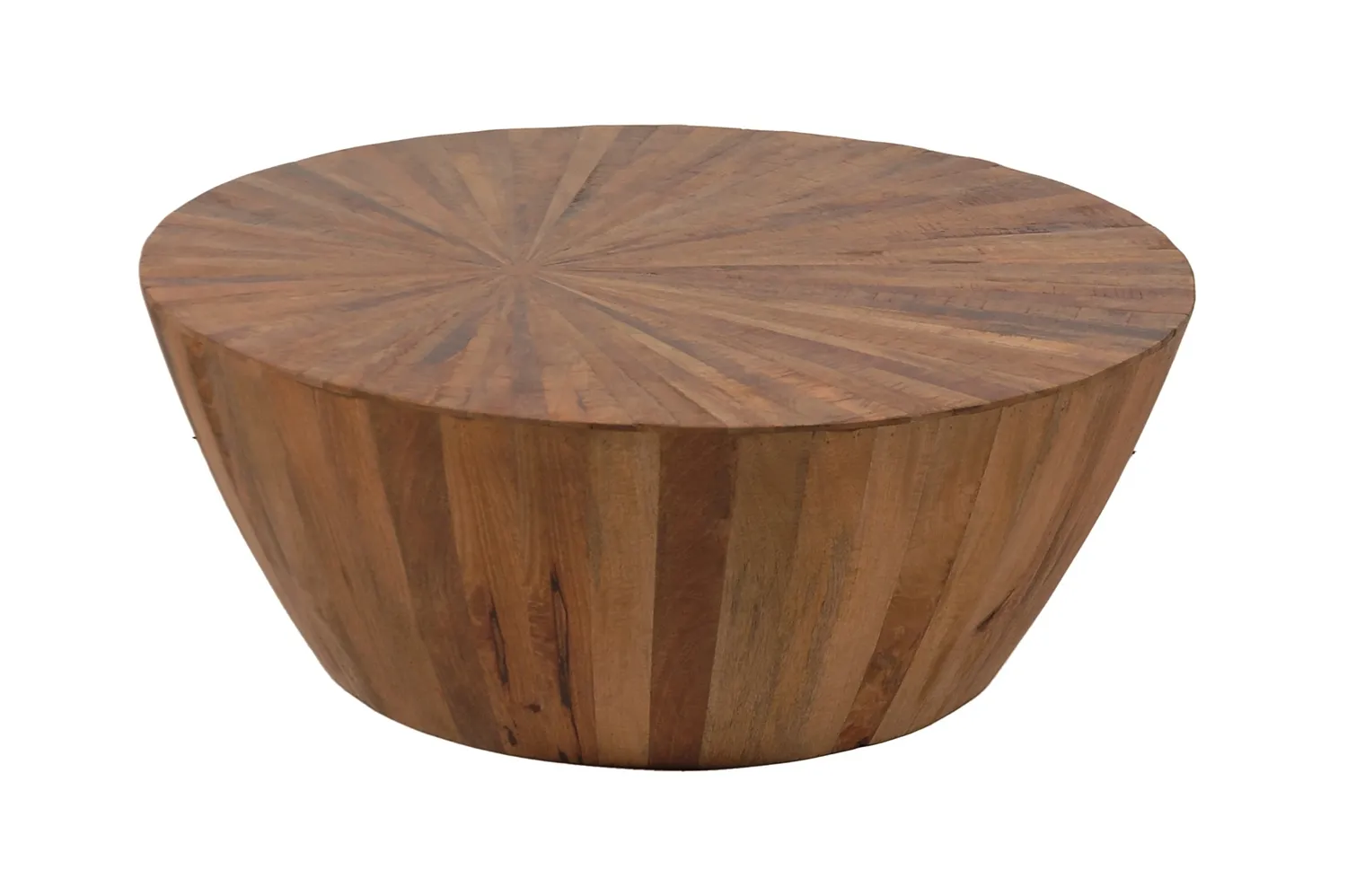 SUNNY SOLID WOOD COCKTAIL COFFEE TABLE WITH OFFSET SUNBURST PATTERNED TOP