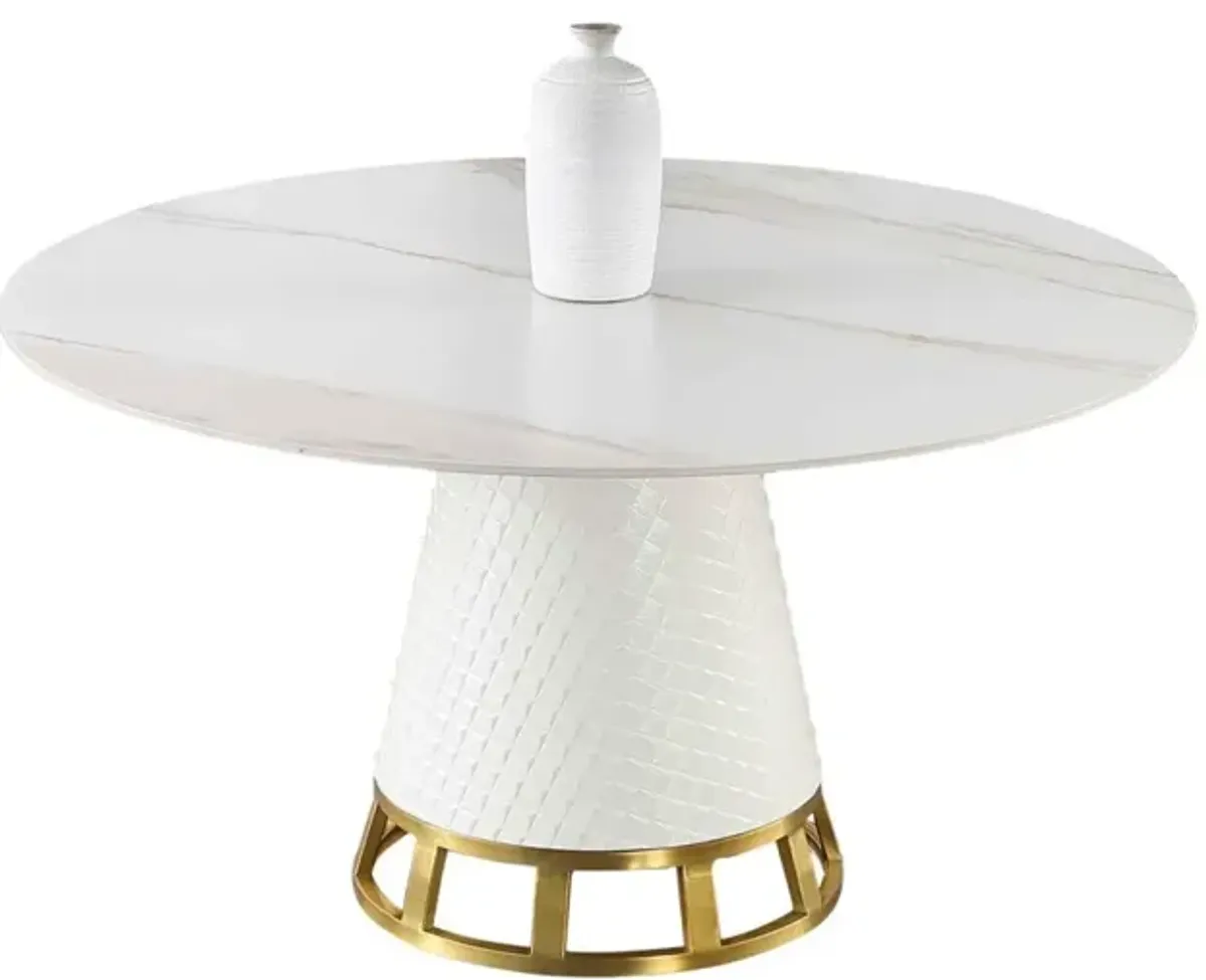 KHLOE SINTERED STONE TOP DINING TABLE WITH WOODEN BASE & GOLDEN ACCENT