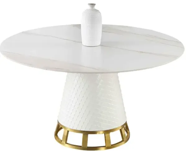 Chintaly Khloe Sintered Stone Top Dining Table with Wooden Base & Golden Accent