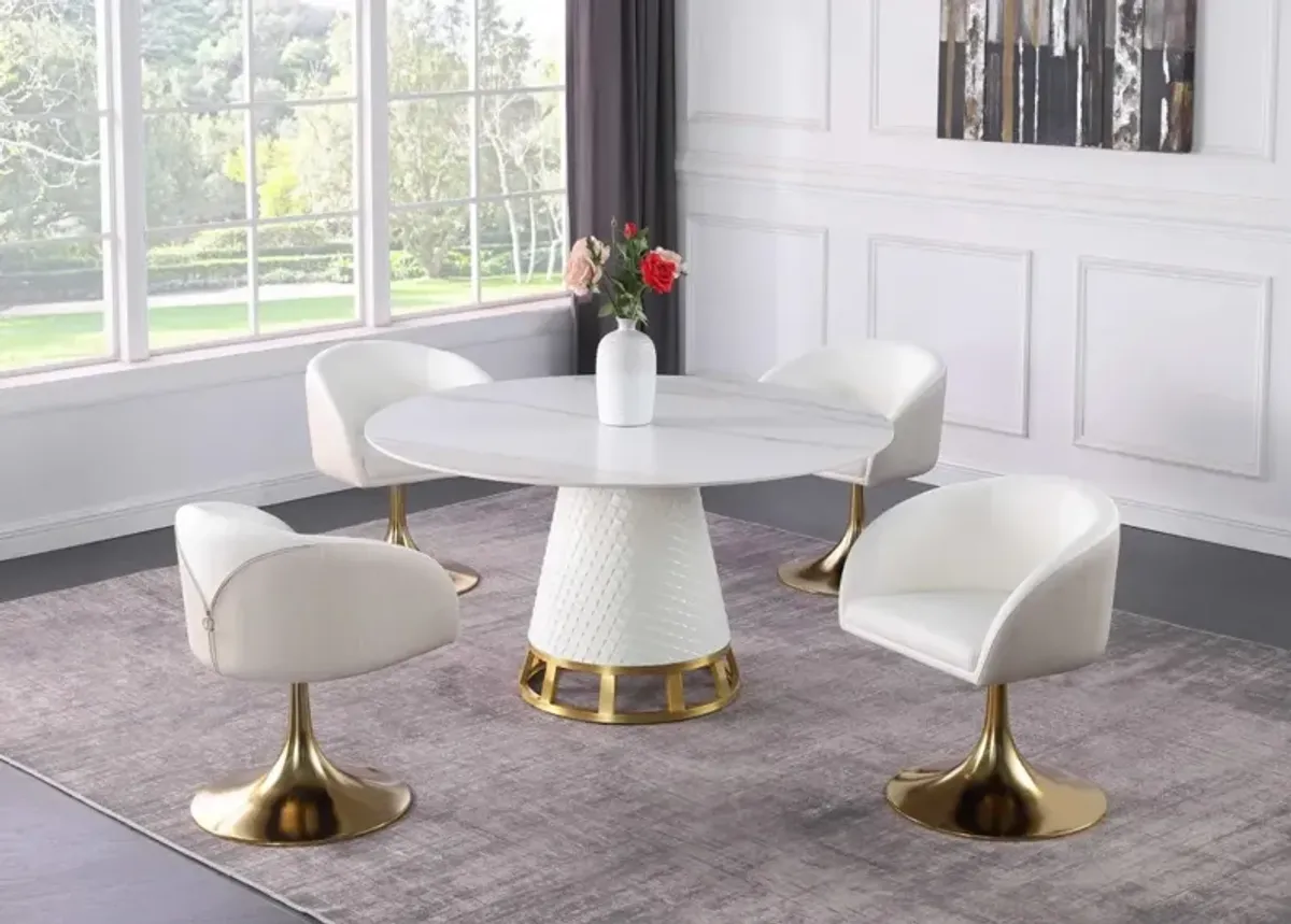 KHLOE SINTERED STONE TOP DINING TABLE WITH WOODEN BASE & GOLDEN ACCENT