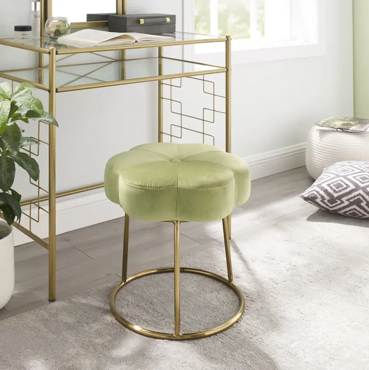 Linon Seraphina Green Accent Vanity Stool