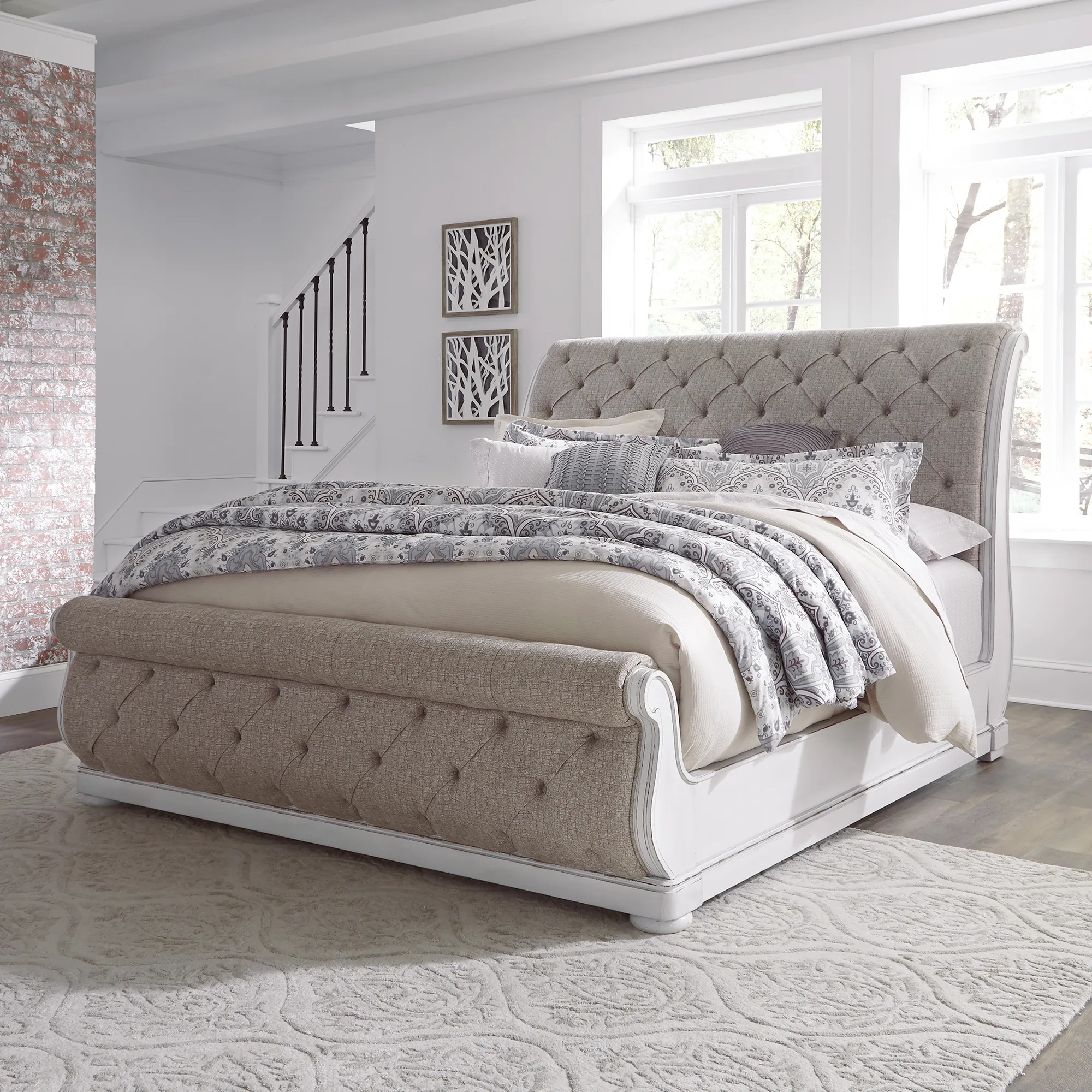 KING CALIFORNIA UPHOLSTERED SLEIGH BED - MAGNOLIA MANOR