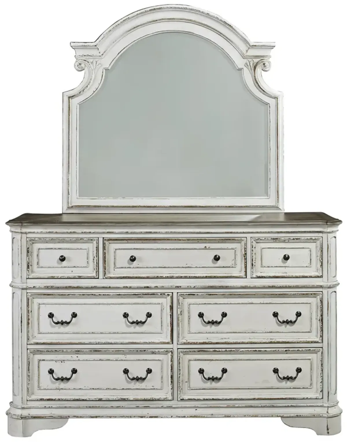 Liberty Furniture Complete Queen Bedroom Set Upholstered Bed, Dresser, Mirror, Chest & Nightstand Magnolia Manor