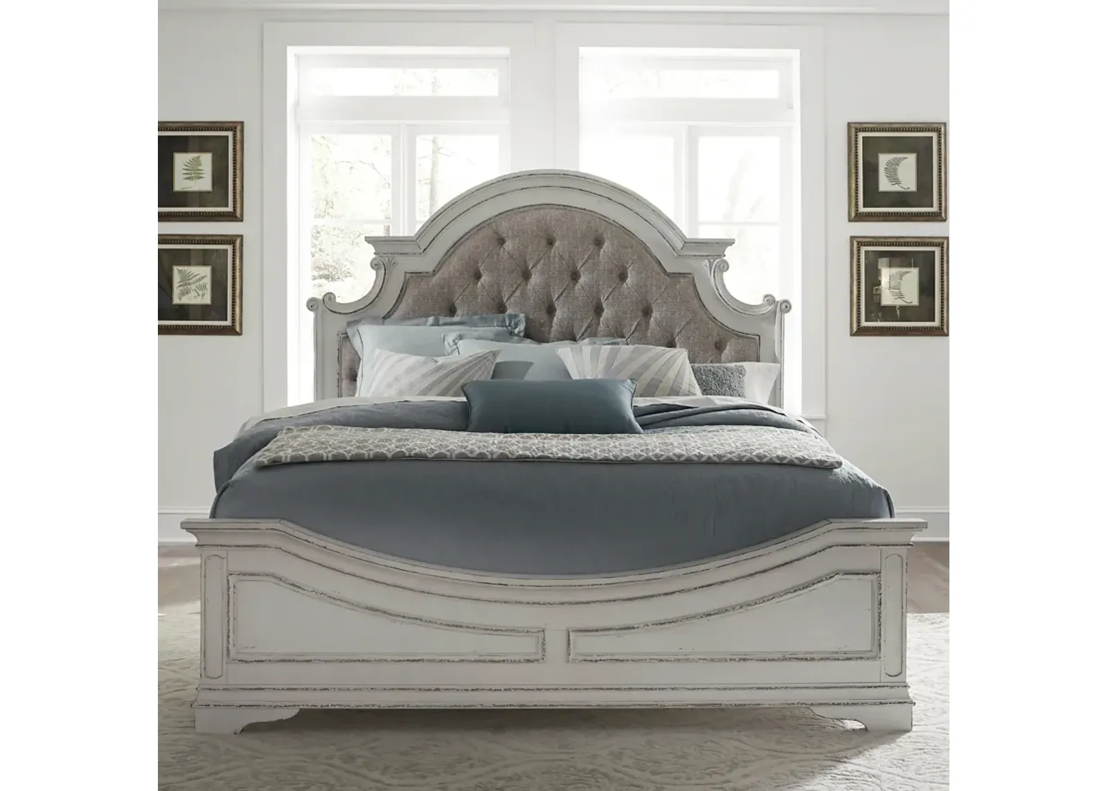 Liberty Furniture Complete Queen Bedroom Set Upholstered Bed, Dresser, Mirror, Chest & Nightstand Magnolia Manor