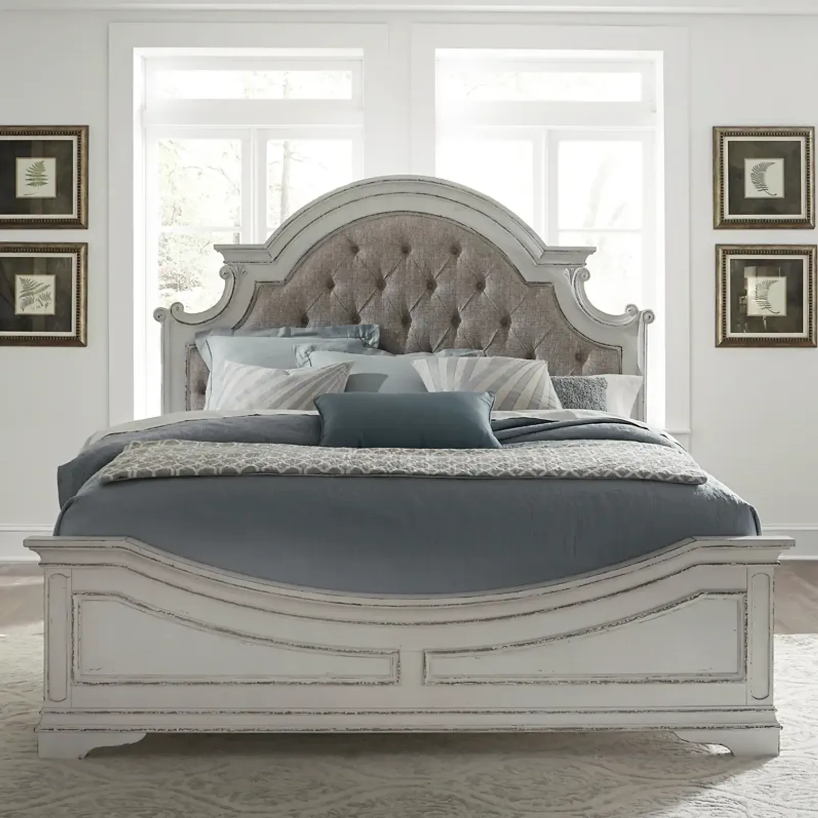 Liberty Furniture Complete Queen Bedroom Set Upholstered Bed, Dresser, Mirror, Chest & Nightstand Magnolia Manor