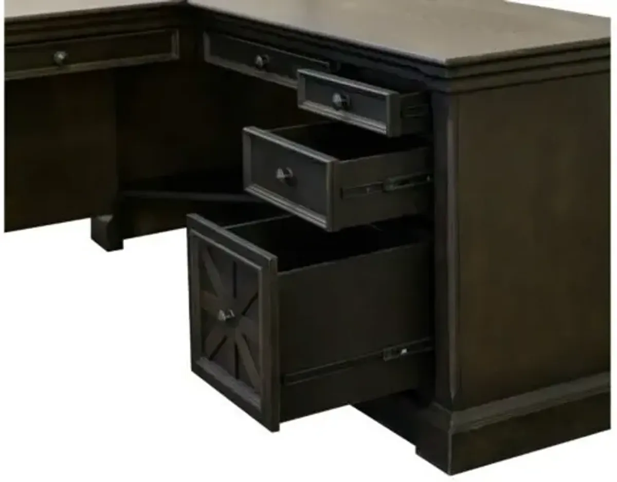 Martin Furniture Kingston Dark Chocolate Rub Through with Criss-Cross Detail Rhf Return For L Desk