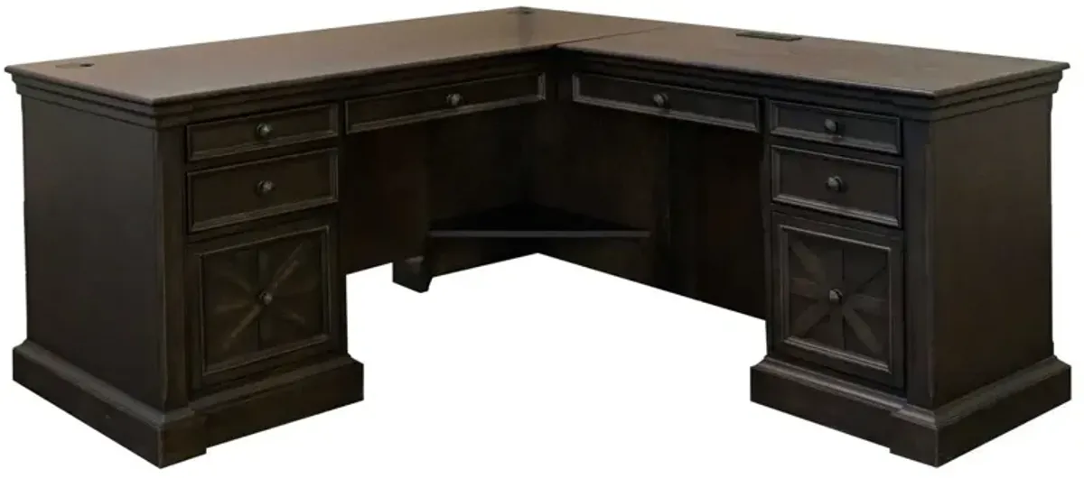 Martin Furniture Kingston Dark Chocolate Rub Through with Criss-Cross Detail Rhf Return For L Desk