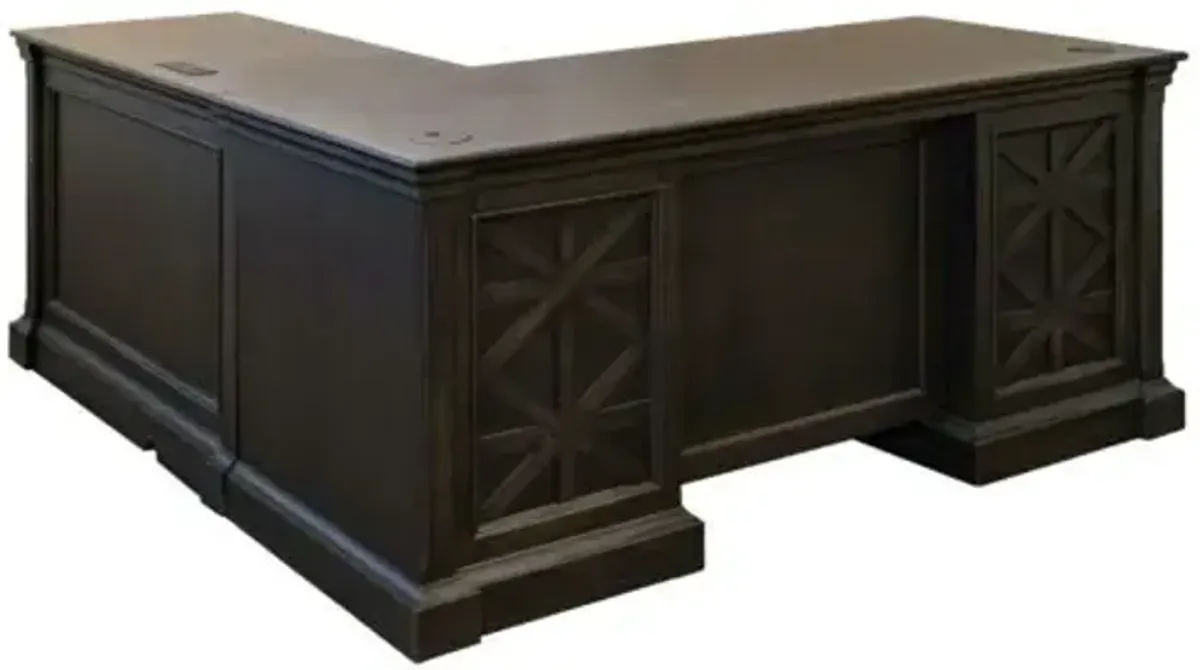 Martin Furniture Kingston Dark Chocolate Rub Through with Criss-Cross Detail Rhf Return For L Desk