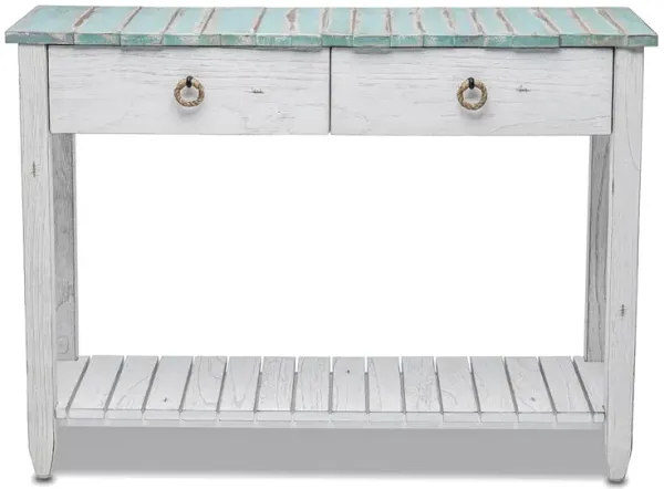Seawinds Picket Fence Console Serving Table Distressed Bleu/White Finish