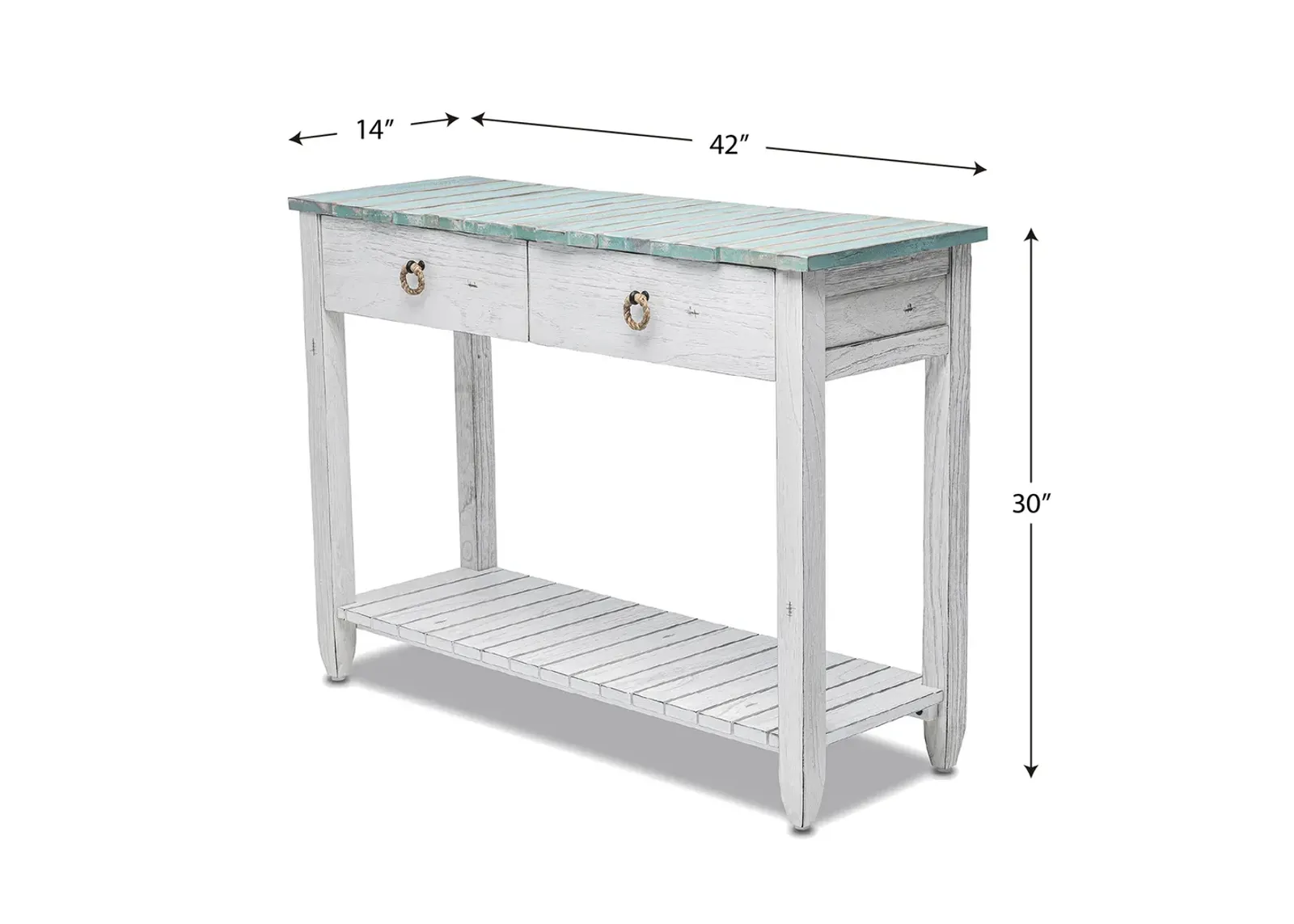 Seawinds Picket Fence Console Serving Table Distressed Bleu/White Finish