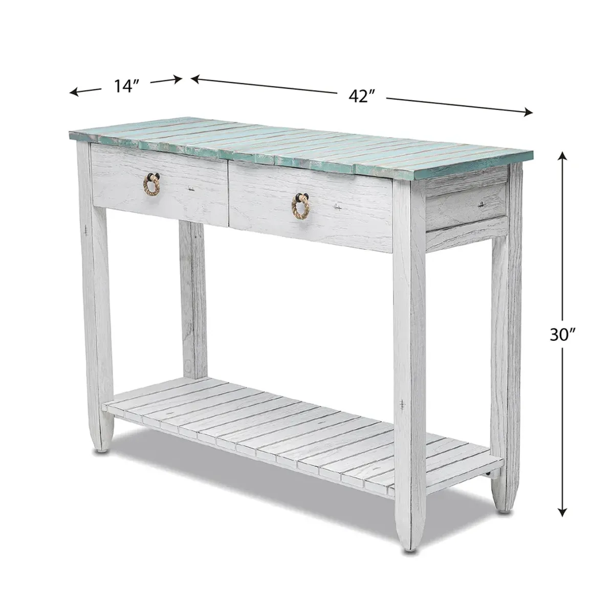 Seawinds Picket Fence Console Serving Table Distressed Bleu/White Finish