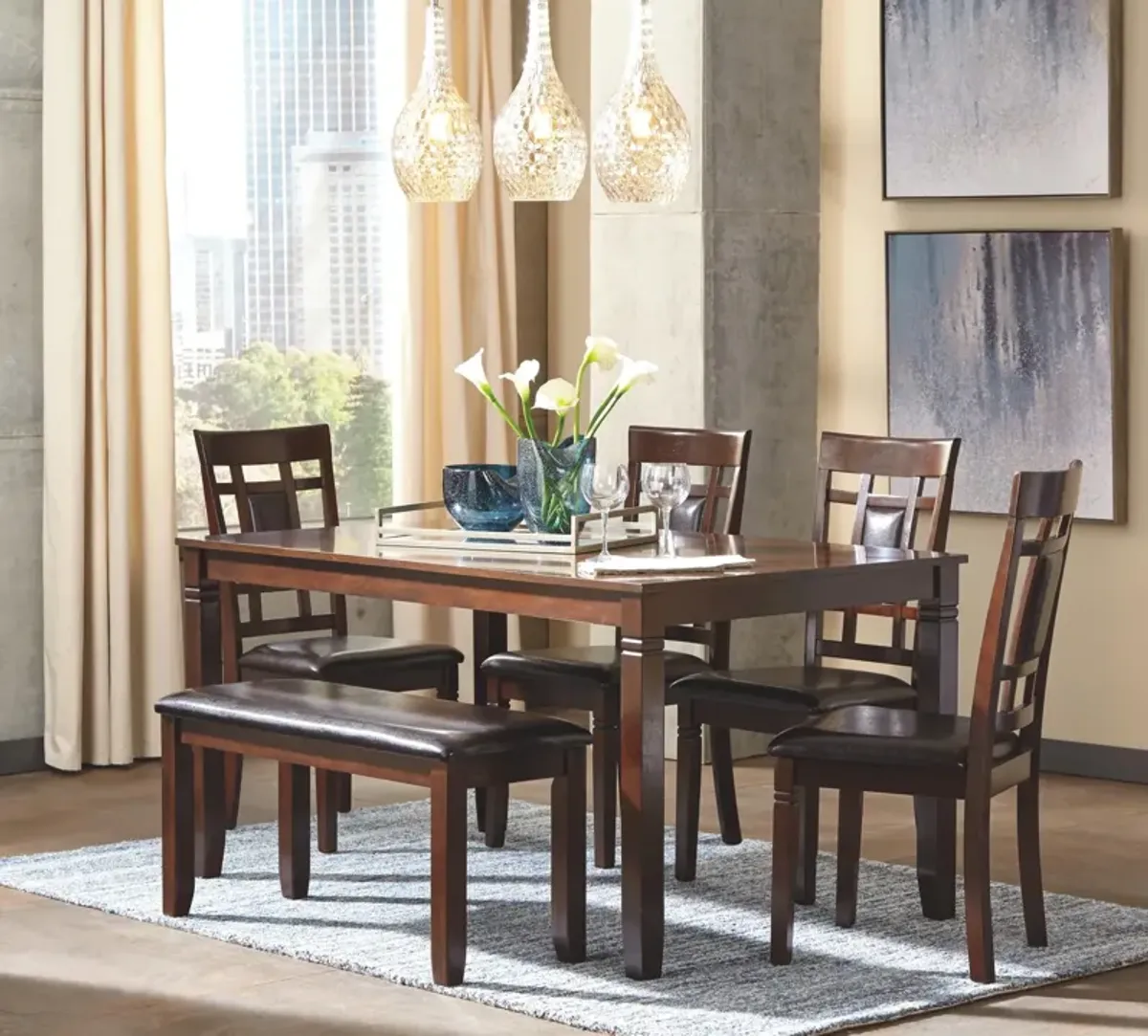 Ashley Bennox Dining Table & Chairs with Bench Brown