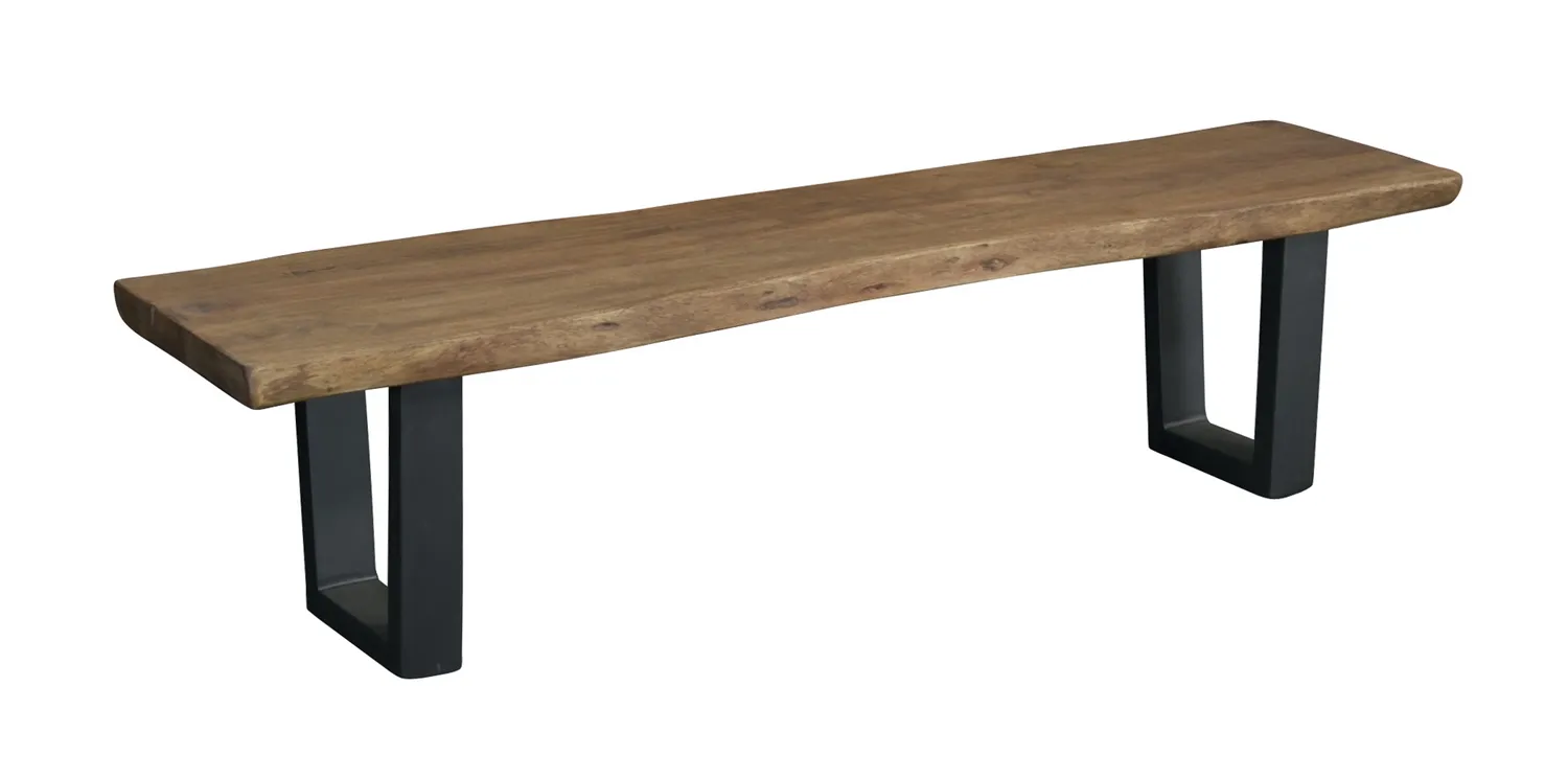 KNOX INDUSTRIAL STYLE SOLID ACACIA WOOD DINING BENCH WITH LIVE EDGE AND IRON LEGS