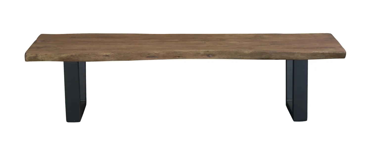 KNOX INDUSTRIAL STYLE SOLID ACACIA WOOD DINING BENCH WITH LIVE EDGE AND IRON LEGS