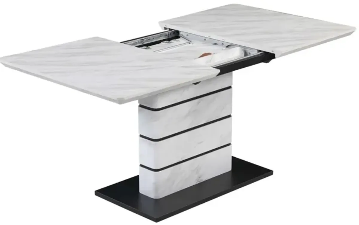 Chintaly Kelly Contemporary Extendable Marbleized Dining Table with Art Deco Base