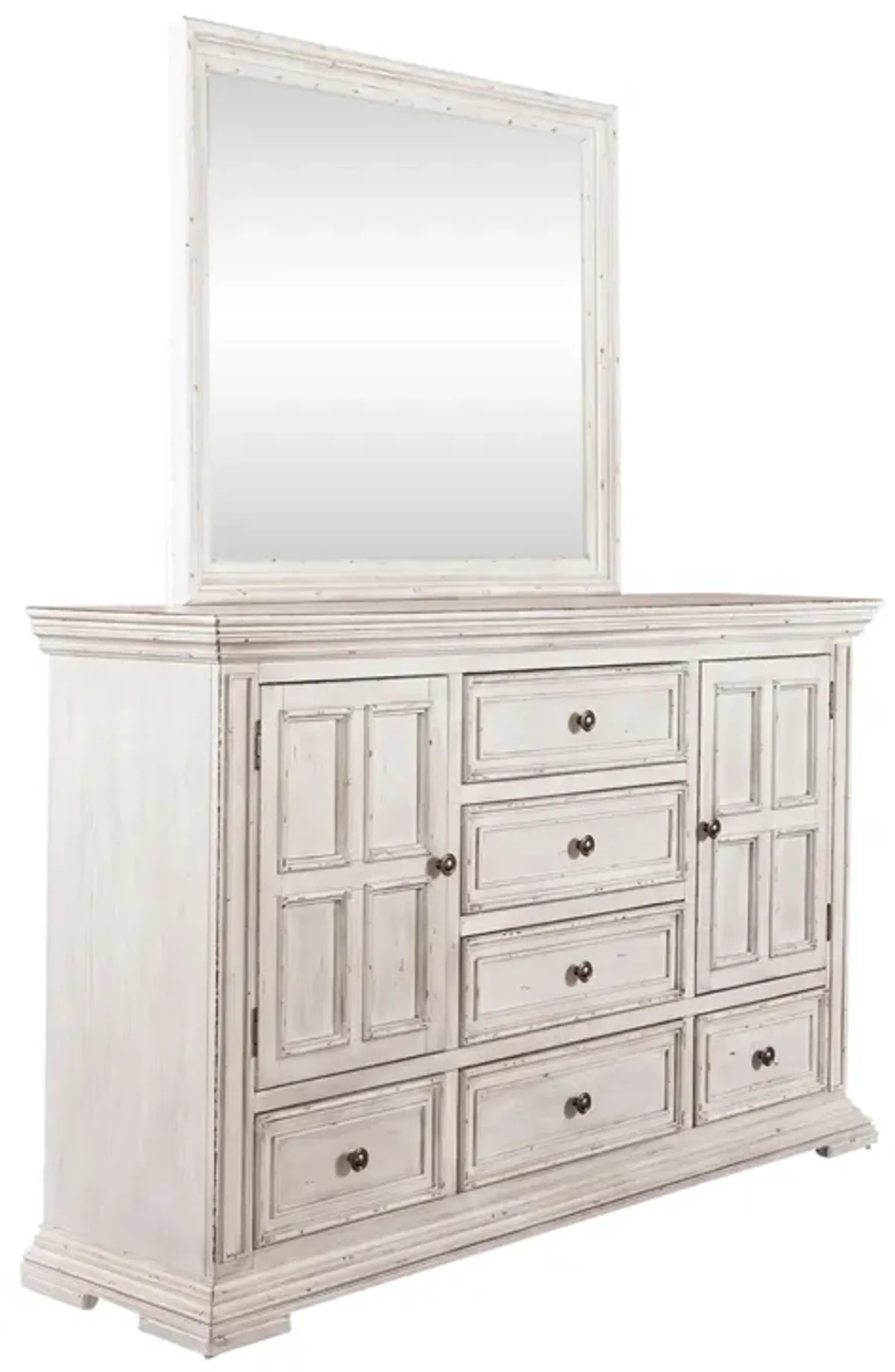 Whitestone Distressed Dresser & Mirror Set - Big Valley