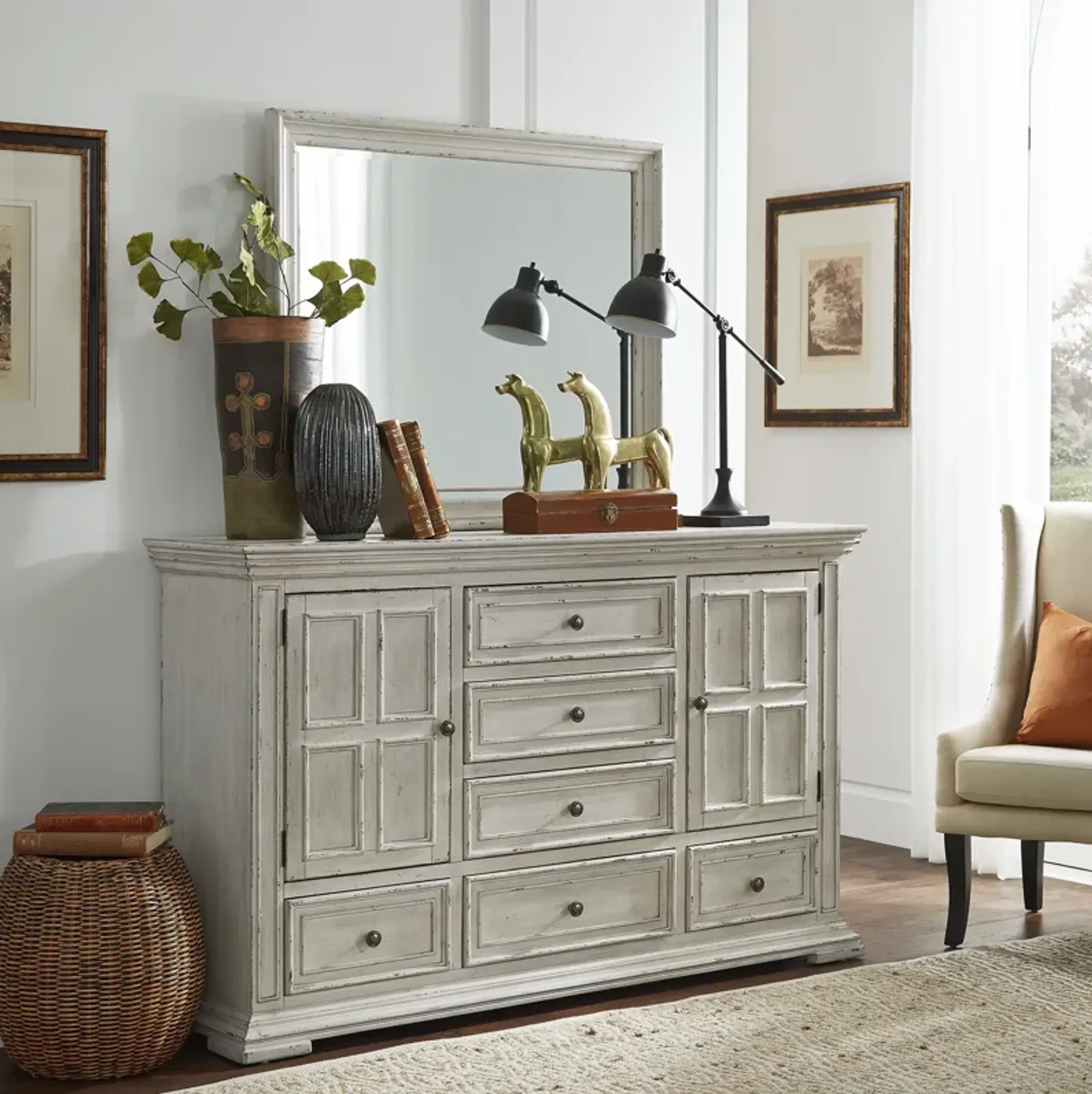Whitestone Distressed Dresser Mirror Set Big Valley Hudsons Furniture ...