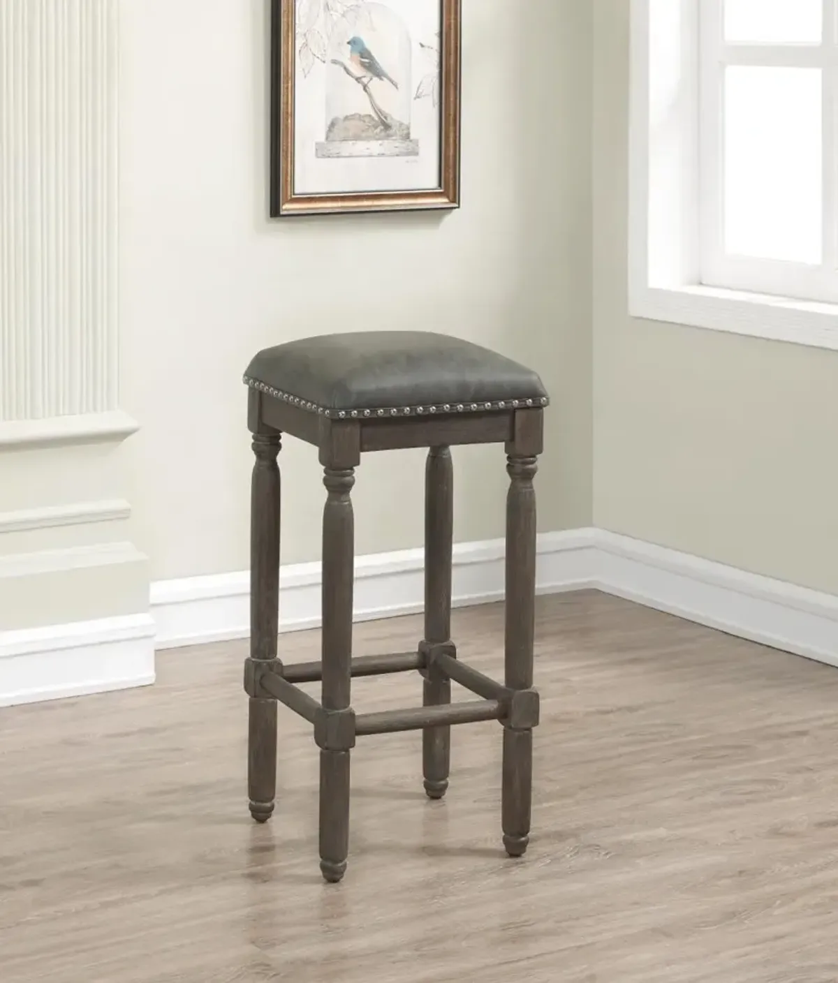 American Woodcrafters Bronson Backless Stool Wood Frame Barstool in Wire-Brushed Driftwood Finish