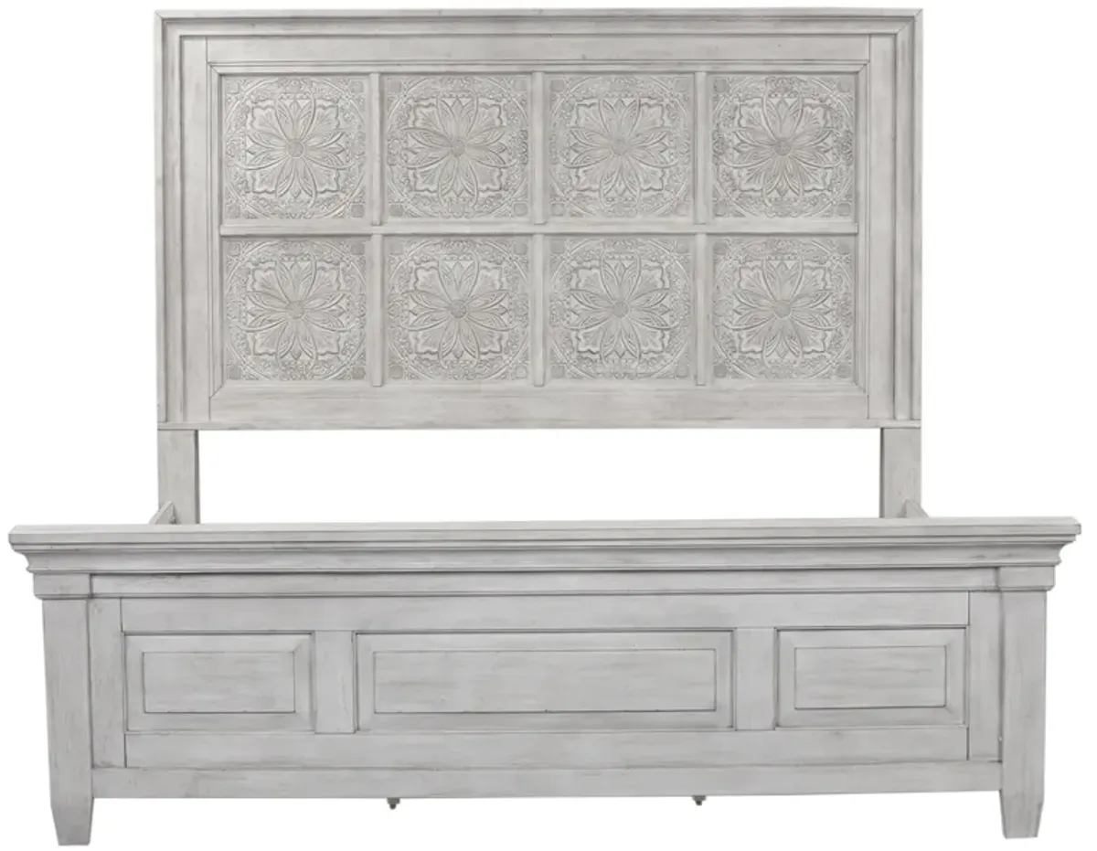 Liberty Furniture Heartland Antique White Queen Panel Bed with Engraved Headboard