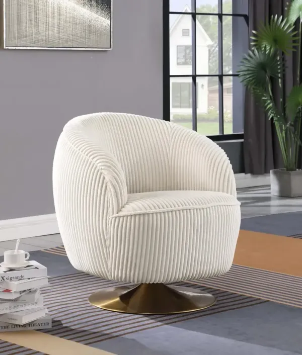 Chintaly Charleston Beige Modern Barrel Accent Chair with Swivel & Wooden Legs