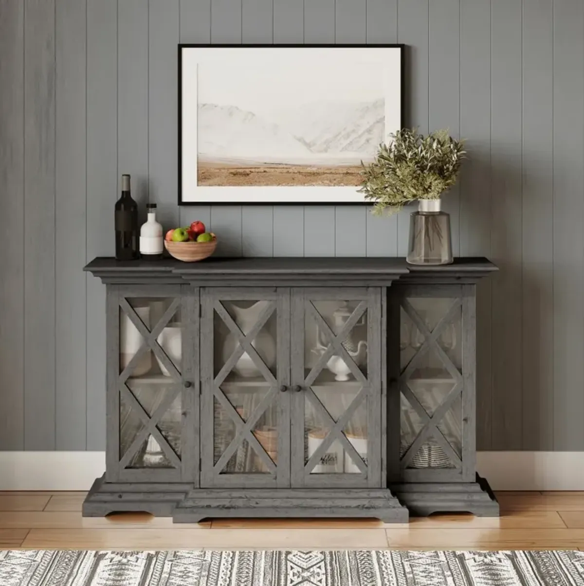 Jofran Carrington Small Breakfront Cabinet Grey