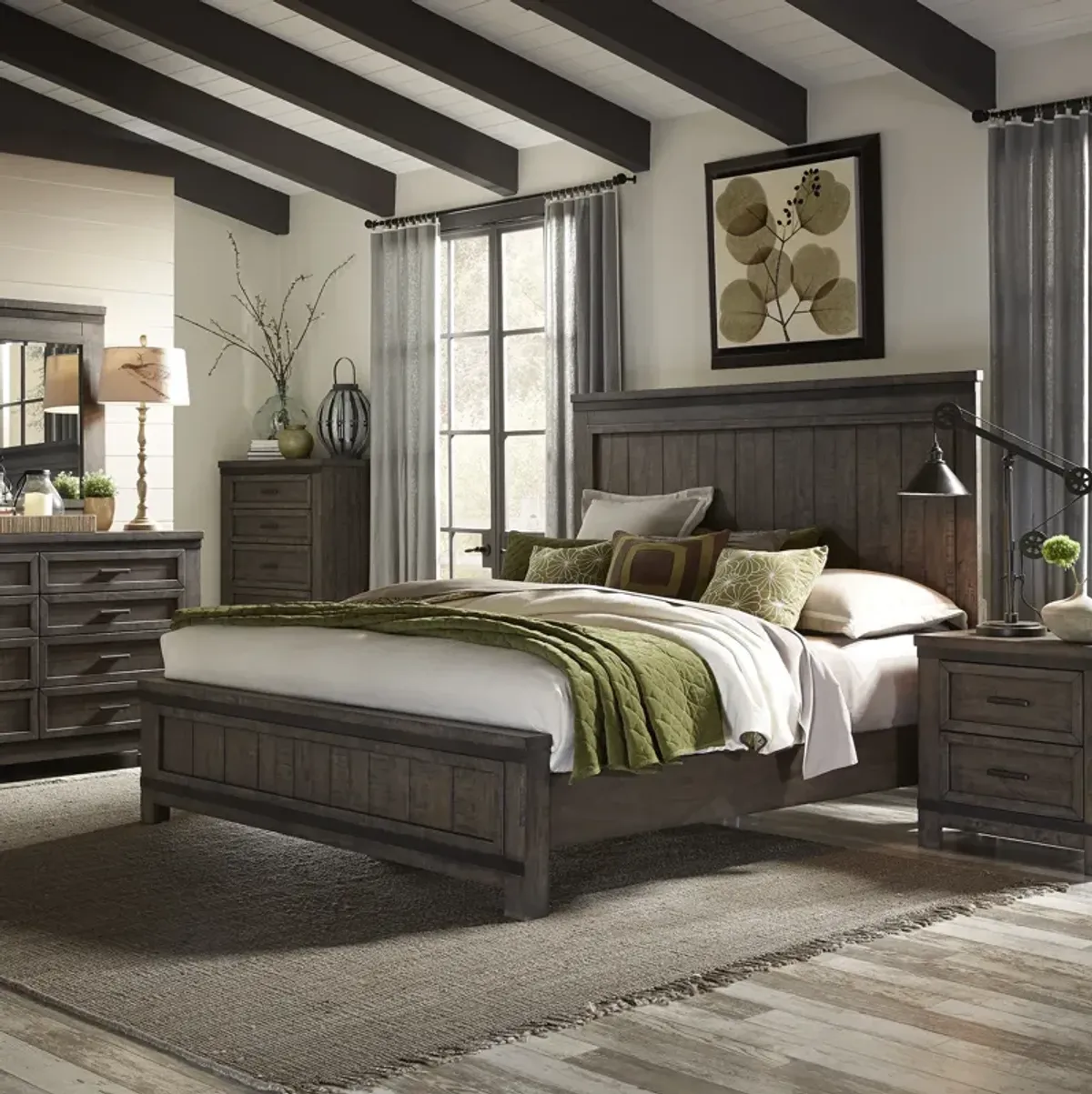 Liberty Furniture Complete Queen Bedroom Set Panel Bed, Dresser, Mirror, Chest & Nightstand Thornwood Hills