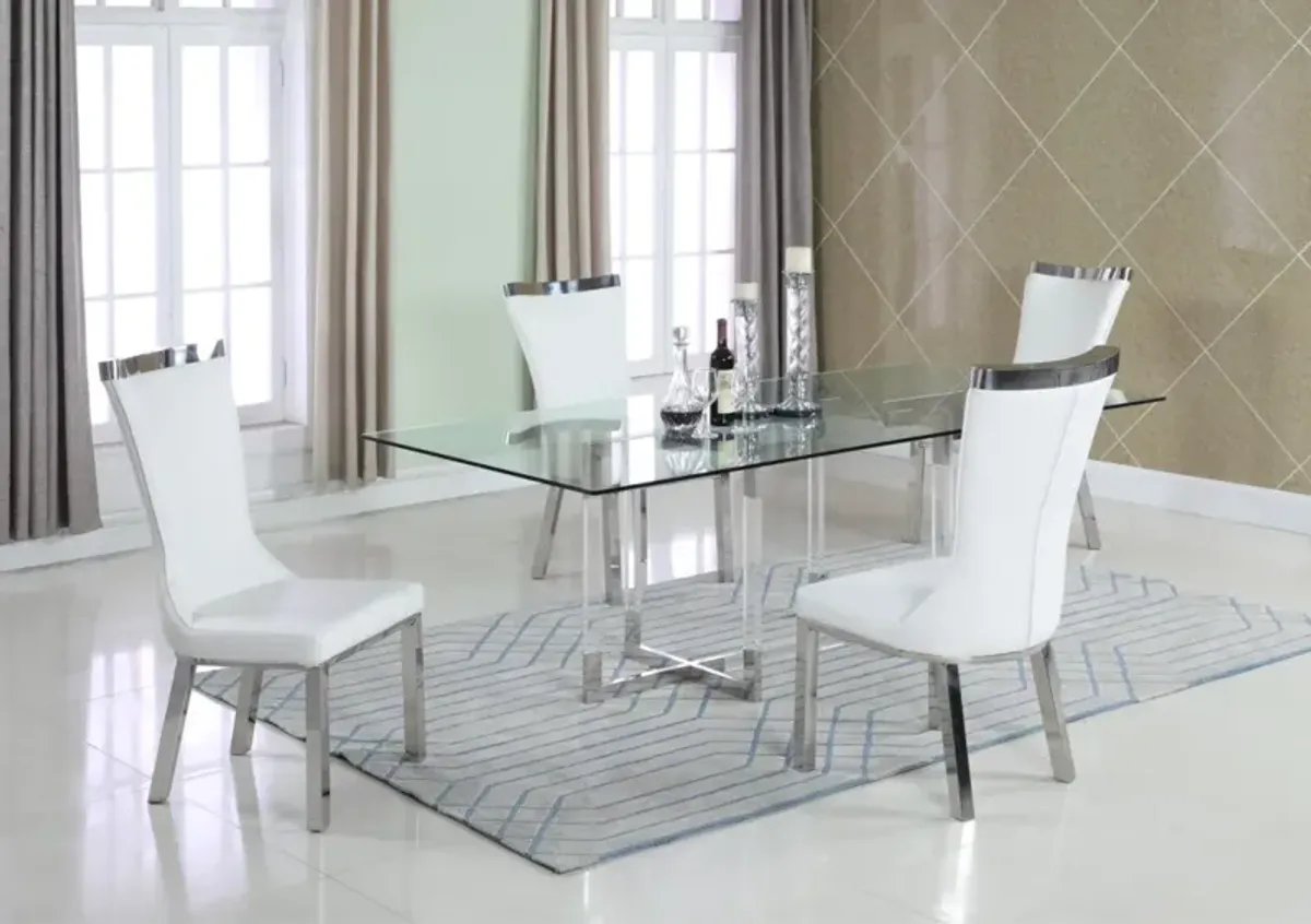 YASMIN CONTEMPORARY DINING SET WITH 42 INCH X 72 INCH GLASS TABLE & 4 SIDE CHAIRS