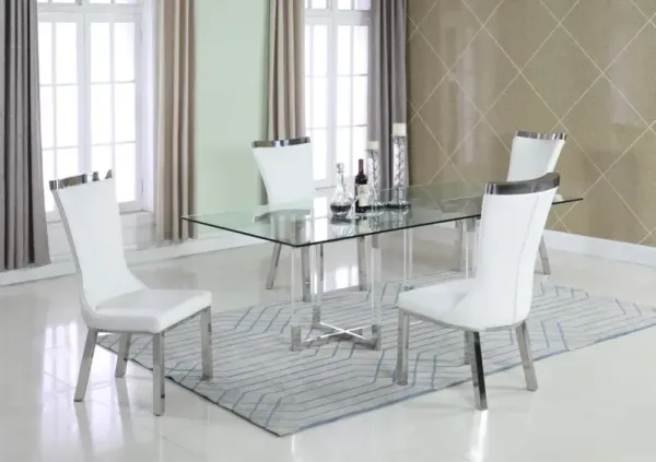 Chintaly Yasmin Contemporary Dining Set with 42 Inch X 72 Inch Glass Table & 4 Side Chairs