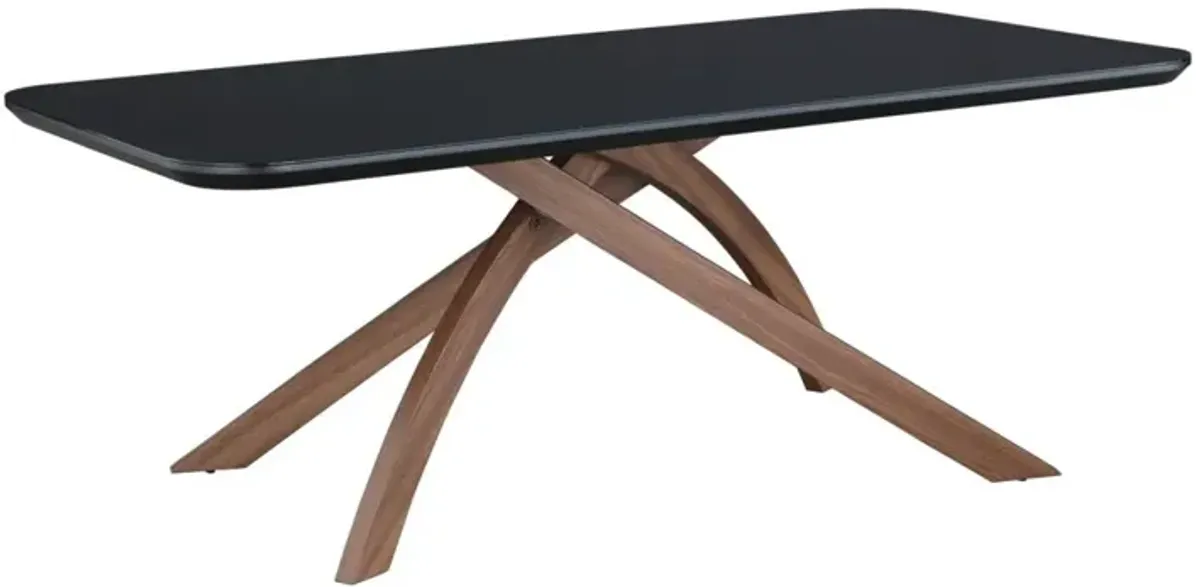 Chintaly Emily Black Glass Top Dining Table with Crisscross Base