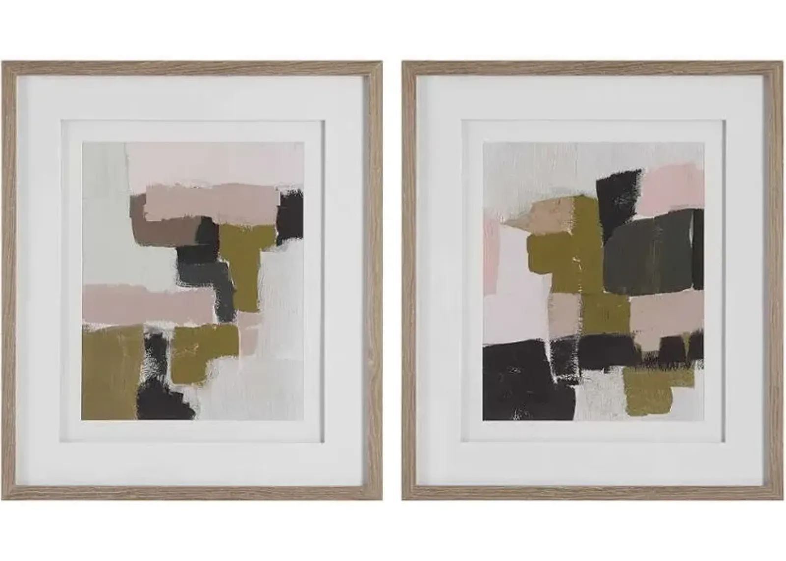 Uttermost Color Block 2-Piece Black/Light Green/Pink/White Framed Print Set Wall Art