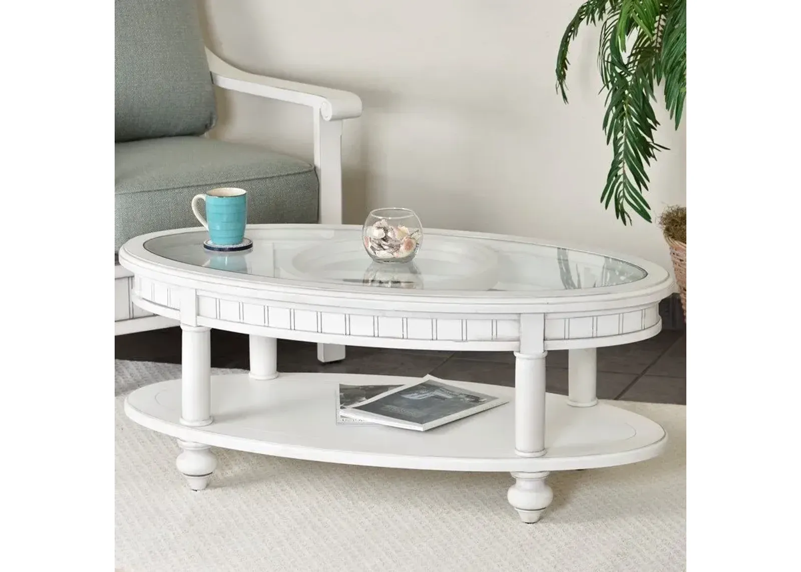 Seawinds Monaco Oval Coffee Table with Tray Insert Blanc Finish