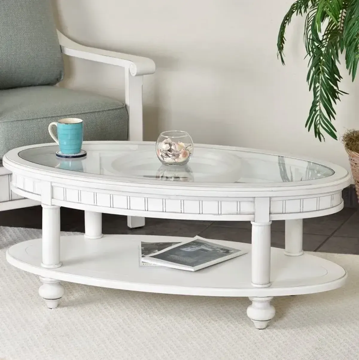 Seawinds Monaco Oval Coffee Table with Tray Insert Blanc Finish