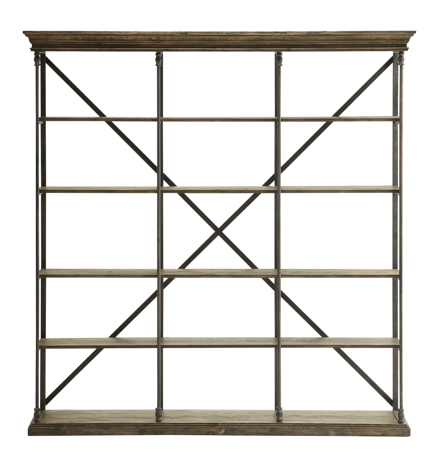 HENRY RUSTIC INDUSTRIAL BOOKSHELF ETAGERE FOR LIVINGROOM OFFICE ENTRYWAY 4 SHELVES - BURNISHED NATURAL FINISH