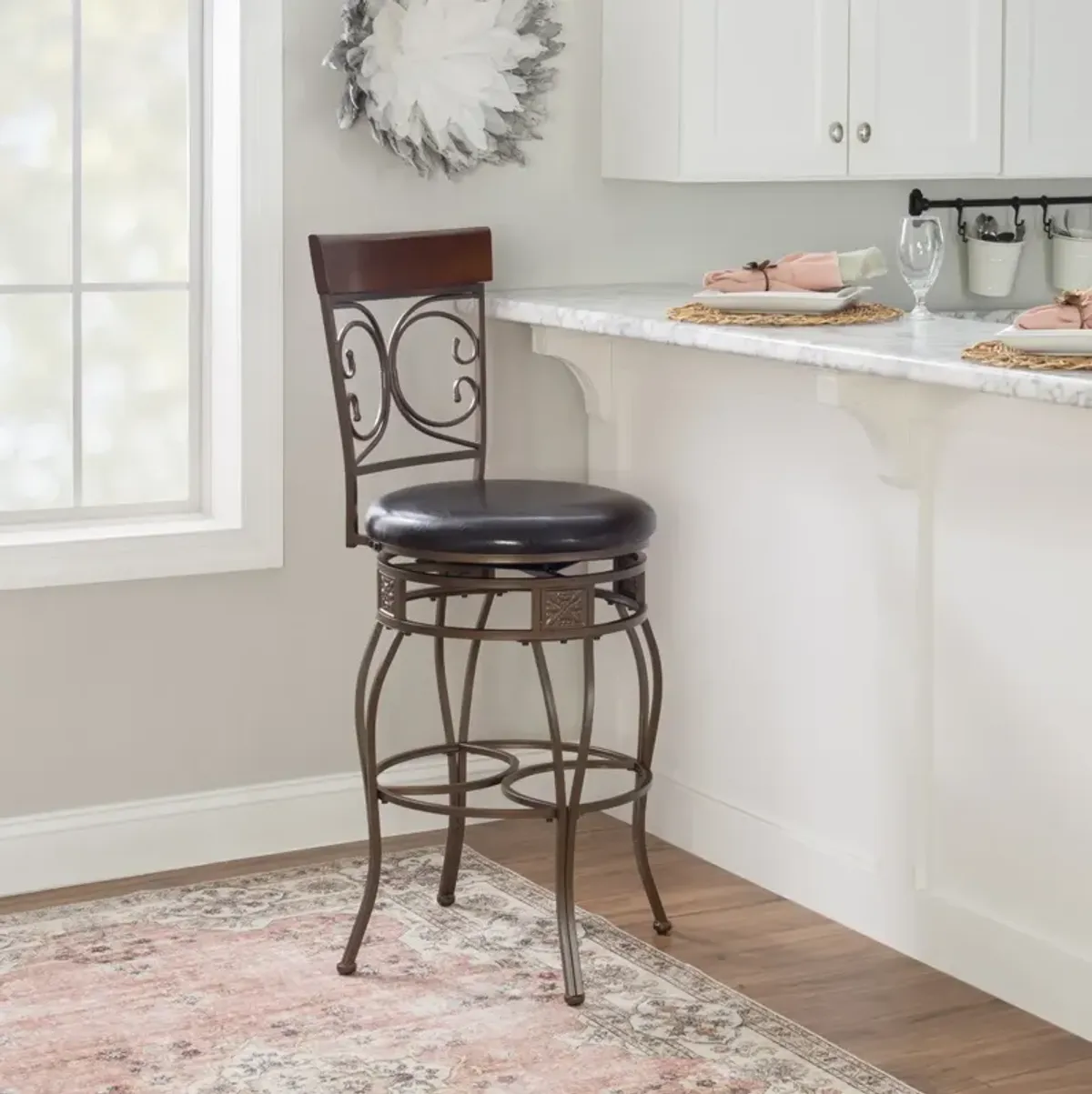 Powell Big & Tall Back To Back Scroll Bar Stool