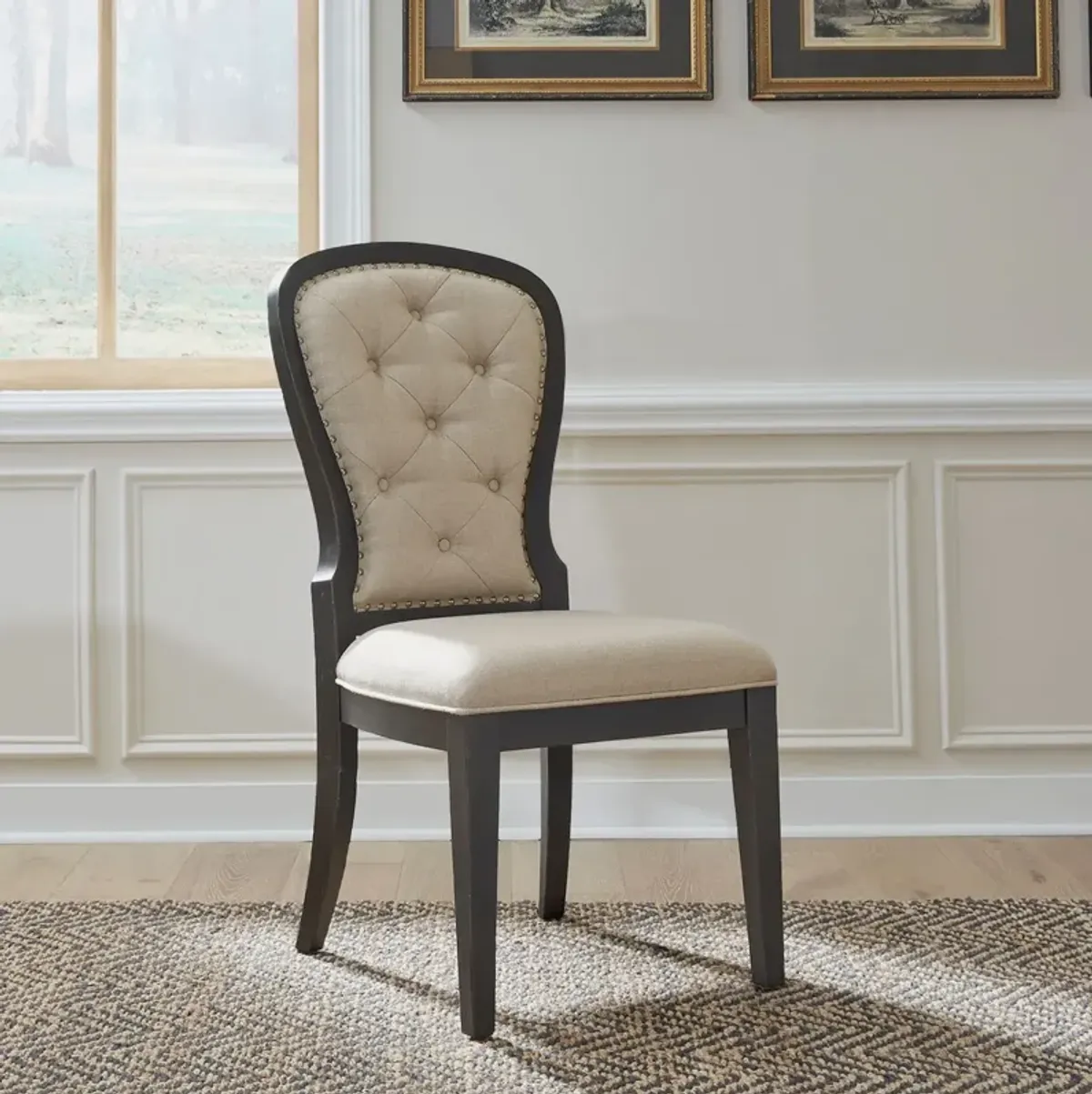 Liberty Furniture Americana Farmhouse Black/Dusty Taupe Upholstered Tufted Back Side Chair