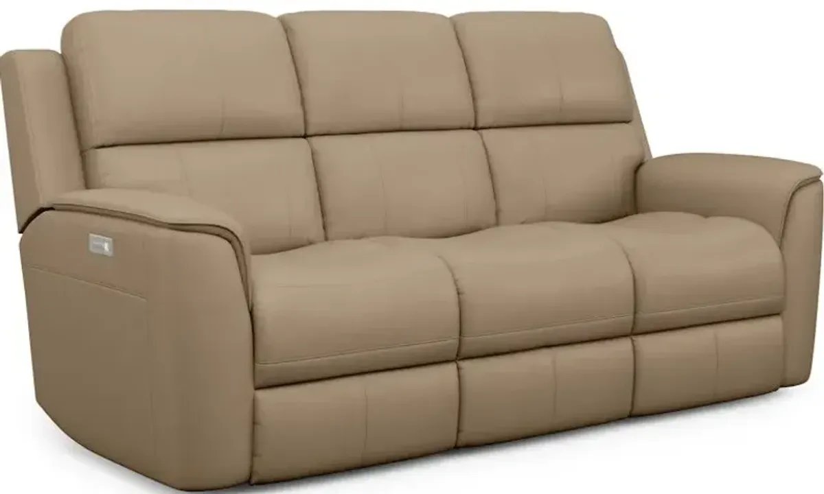 Flexsteel Henry Leather Power Reclining Sofa with Power Headrests & Lumbar in Cream