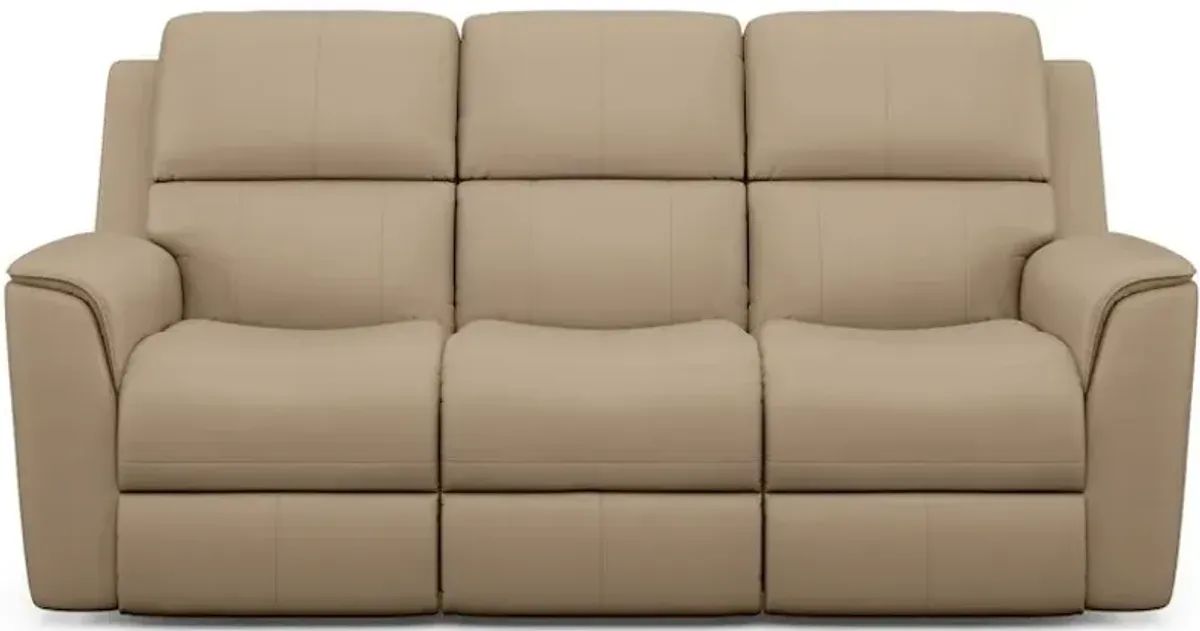 Flexsteel Henry Leather Power Reclining Sofa with Power Headrests & Lumbar in Cream