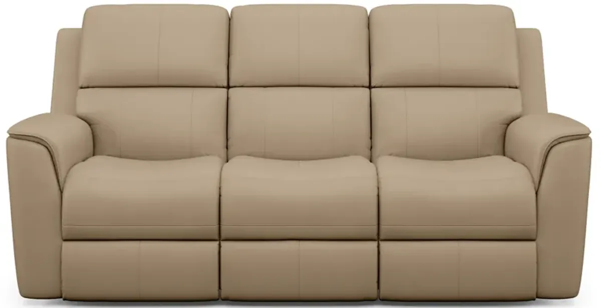 Flexsteel Henry Leather Power Reclining Sofa with Power Headrests & Lumbar in Cream