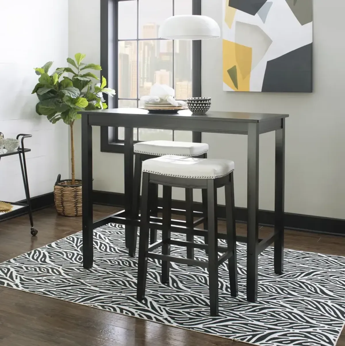 Claridge 3-Piece Black/White Bar Stools & Table Set