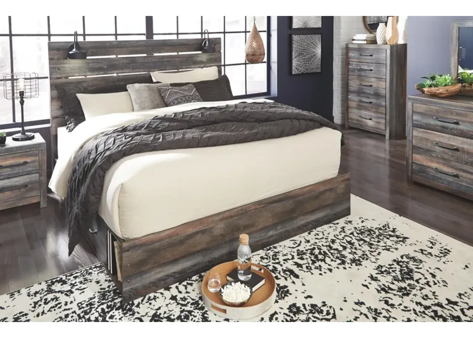 Ashley Drystan Brown King Panel Bed with 2 Storage Drawers