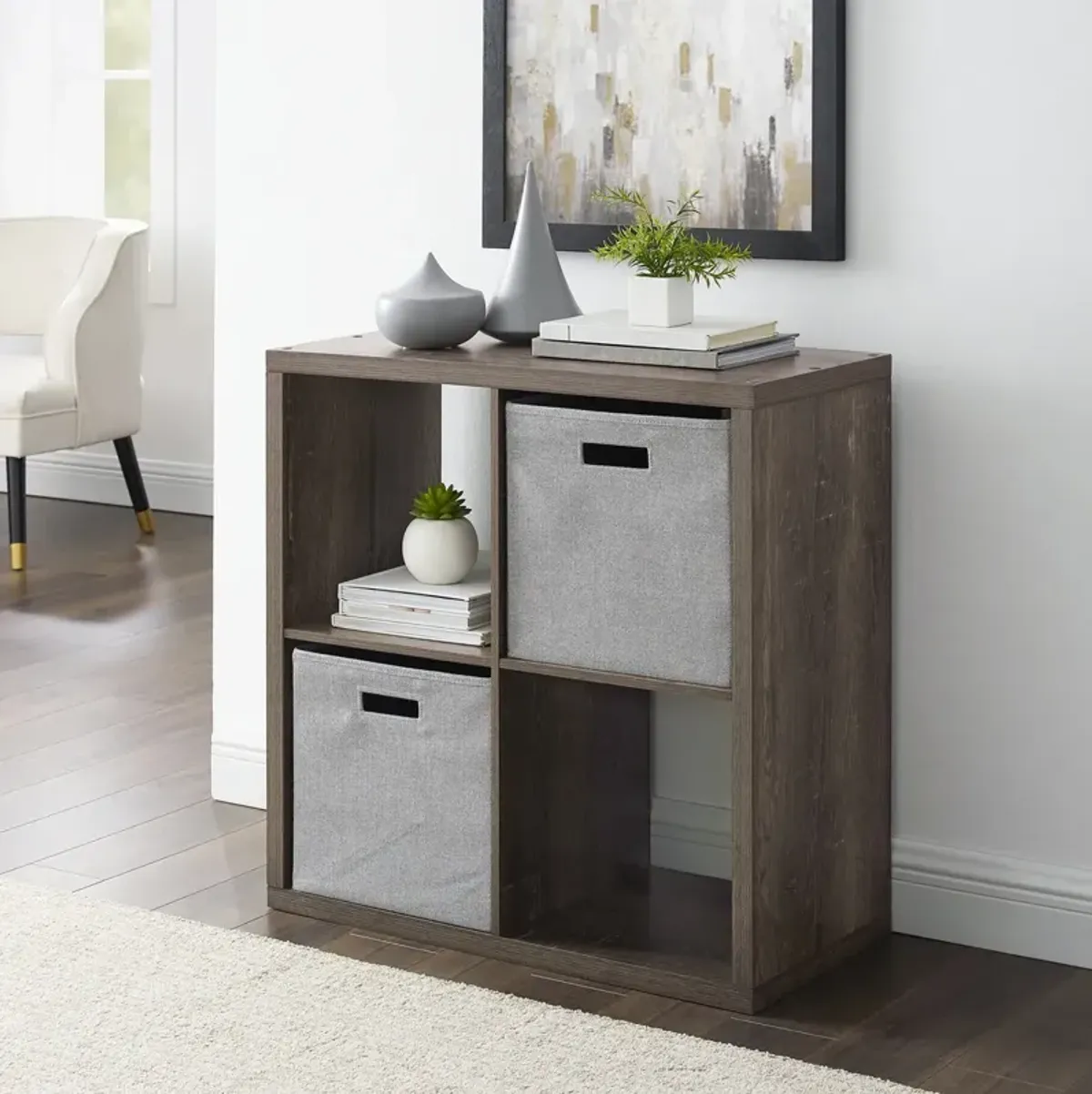 Linon Galli 4 Cubby Storage Cabinet Grey