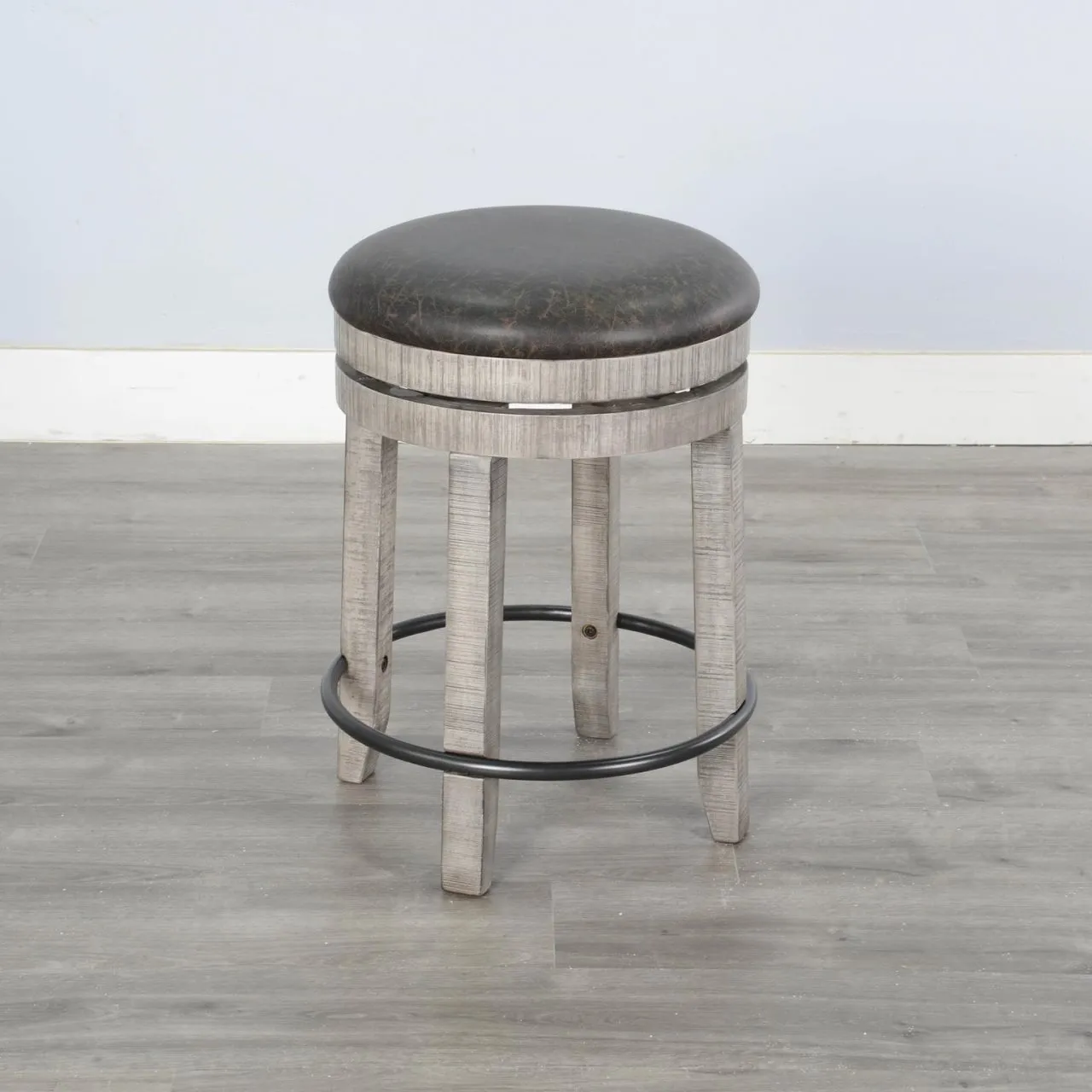 ALPINE GREY 24 INCH SWIVEL STOOL WITH CUSHIONED SEAT