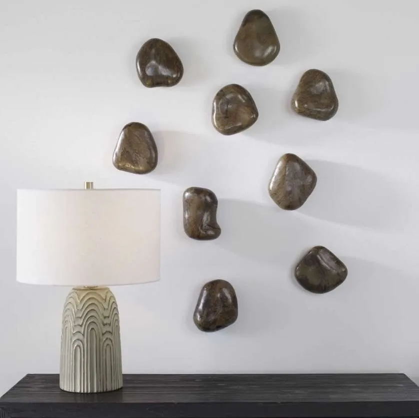 PEBBLES 9-PIECE WALNUT BROWN WALL DECOR SET