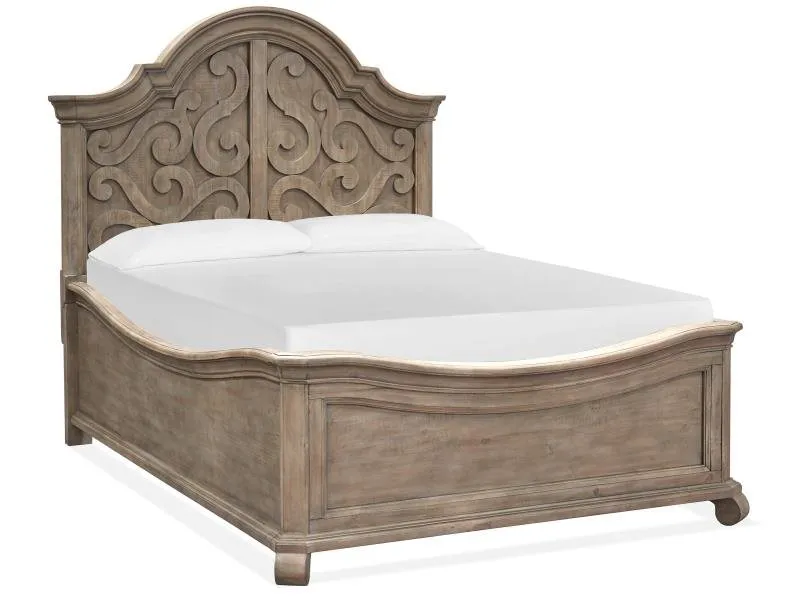 WOOD QUEEN PANEL BED SHAPED HEADBOARD - TINLEY PARK