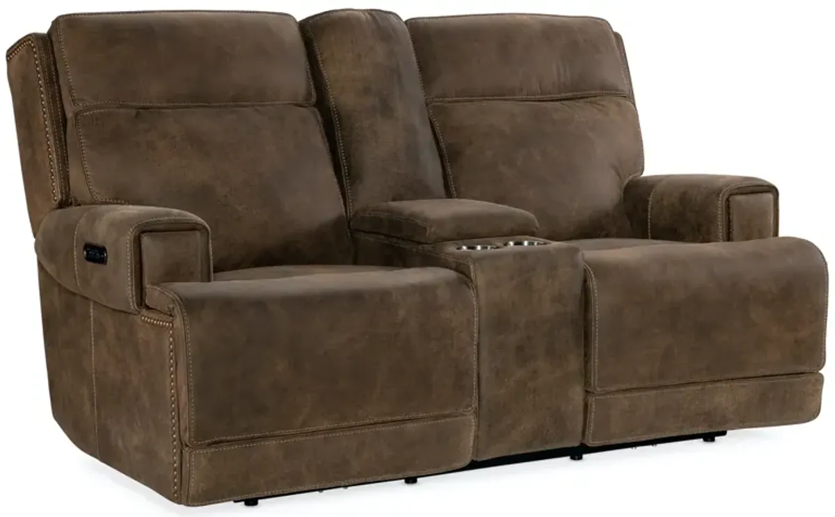 Hooker Furniture Wheeler Power Console Leather Loveseat with Power Headrest