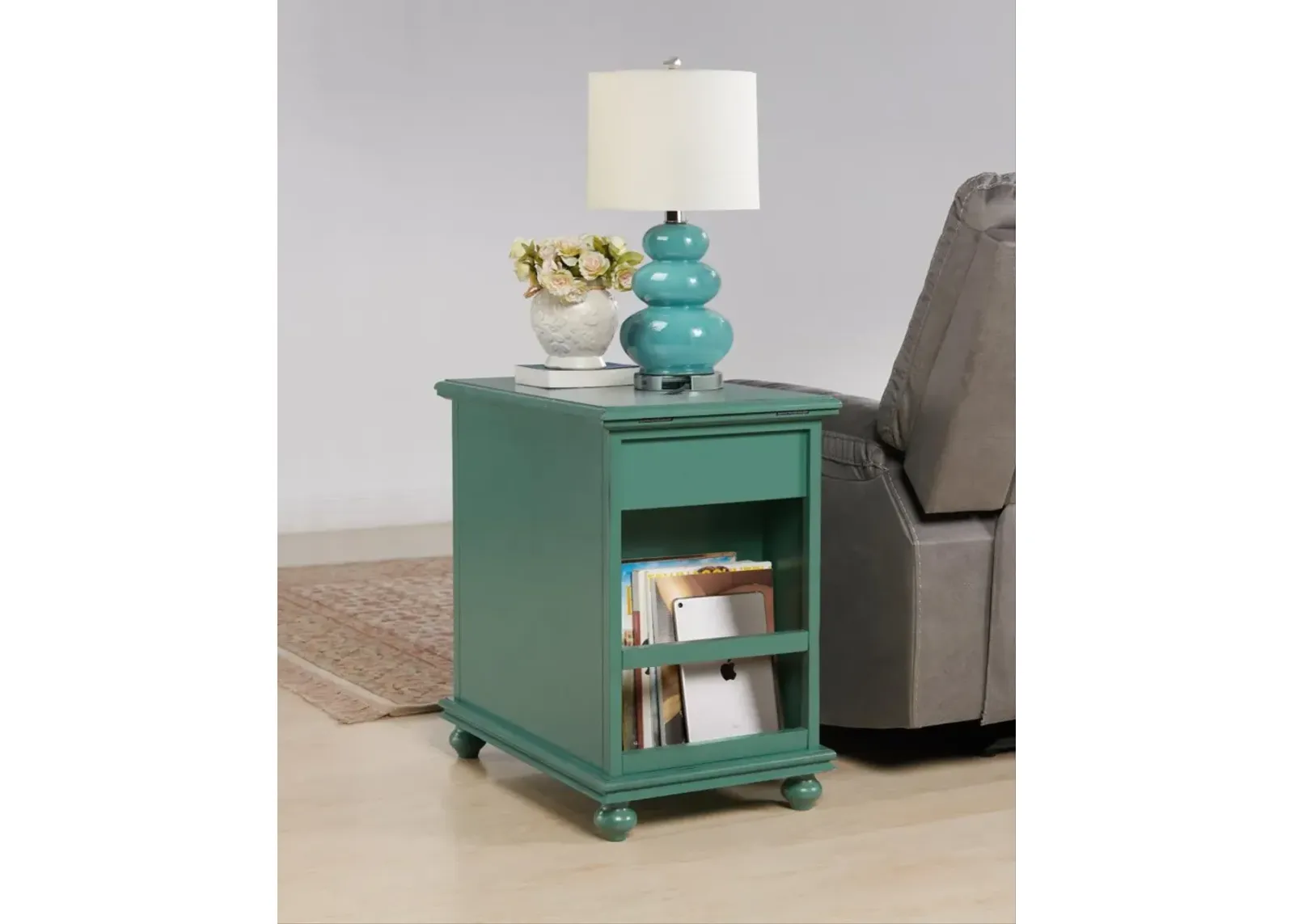 Martin Svensson Elegant Chairside Accent Table with Power in Antique Teal