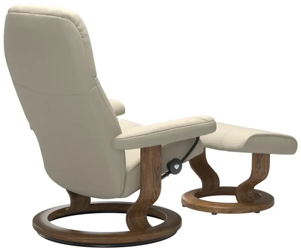 Stressless Consul Large Classic Base Chair & Ottoman in Batick Cream/Teak