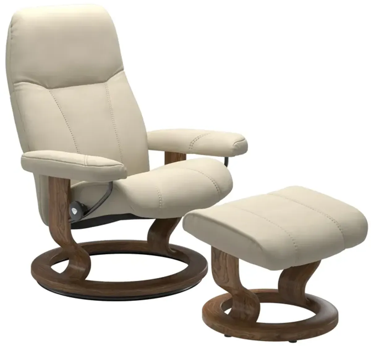 Stressless Consul Large Classic Base Chair & Ottoman in Batick Cream/Teak